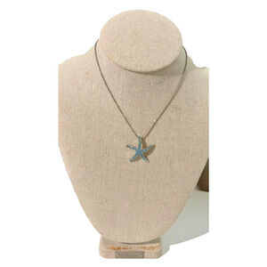Vintage Cookie Lee Blue Starfish Pendant Necklace Crystal Beach‎ Lover